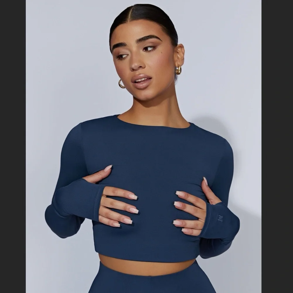 Estelle Long Sleeve Crop Top Midnight Navy - Picture 1 of 1